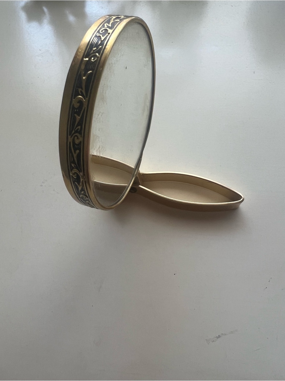 Vintage Gold Tone Hand Mirror Black Scroll Vanity Dresser Mirror Unmarked - Picture 5 of 6